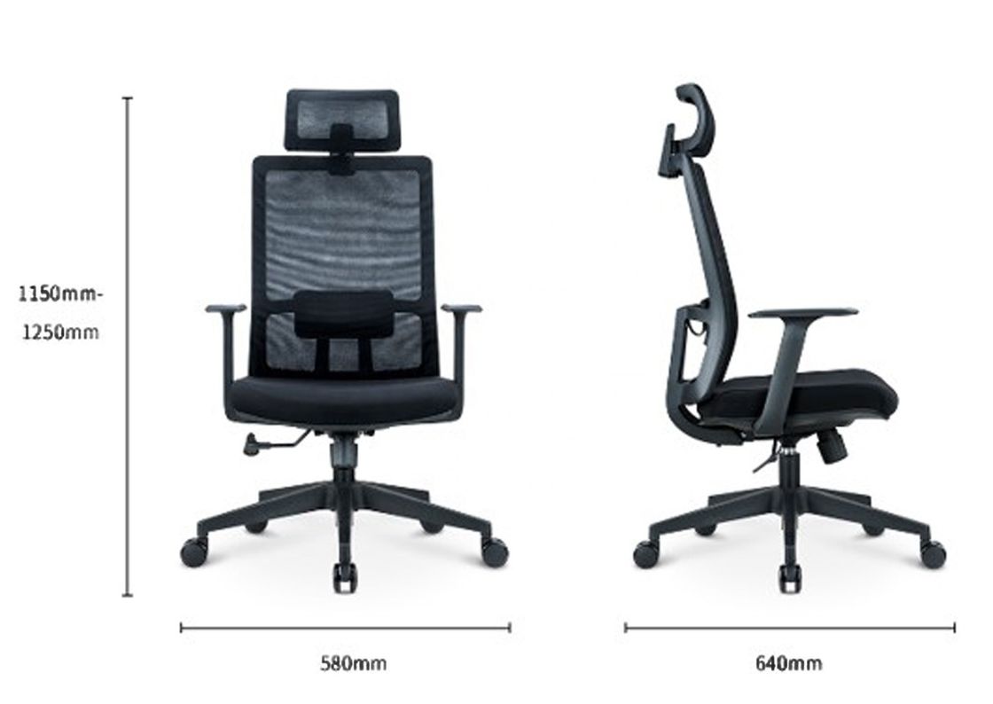 Sedia girevole in tessuto a maglia nera per ufficio ergonomico e standard BIFMA