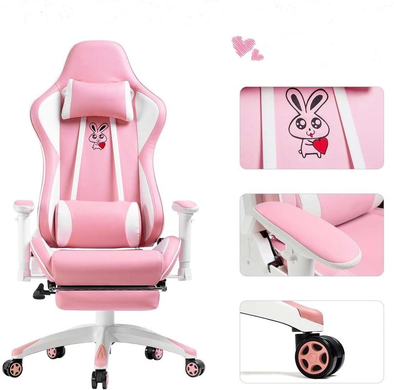 Personalizza LED rosa RGB Computer PC Game Chair Gaming PU Leather Silla Gamer con appoggio per braccia 2D