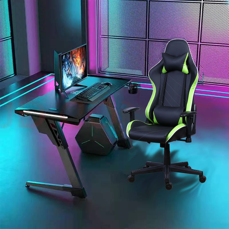 PU Castors Sedile per giocatori in pelle reclinante con LED Light Bar Racer RGB Sedile per giocatori