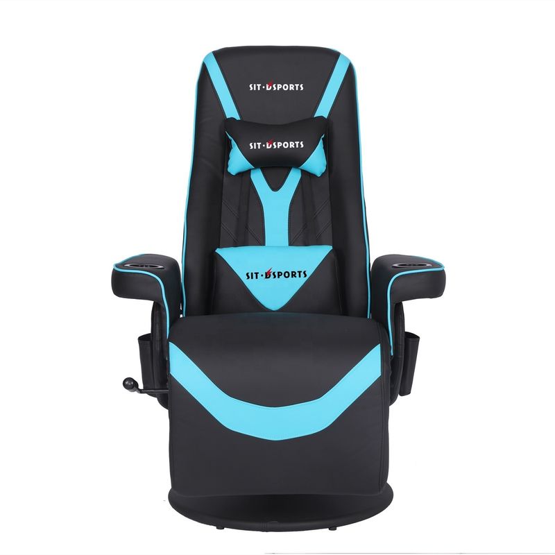 Luxury Black/Blue Racing Style Divano da gioco con portatavola LED Illuminazione e poggiapiedi
