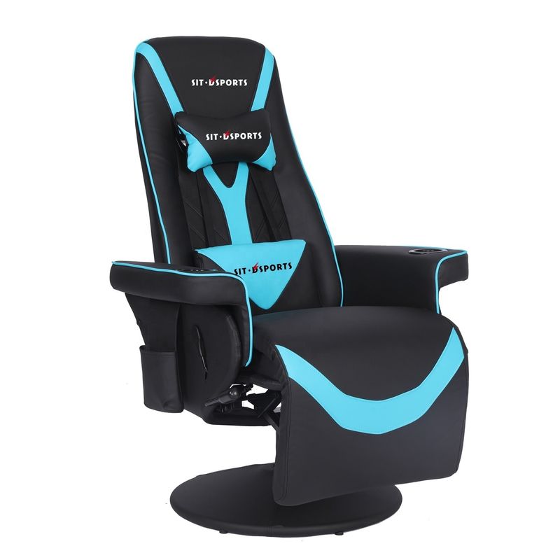 Luxury Black/Blue Racing Style Divano da gioco con portatavola LED Illuminazione e poggiapiedi
