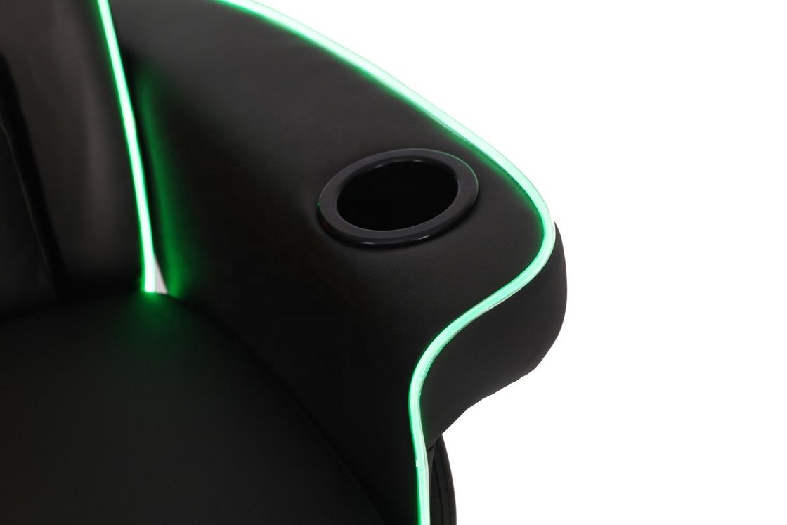 Luxury Black/Blue Racing Style Divano da gioco con portatavola LED Illuminazione e poggiapiedi