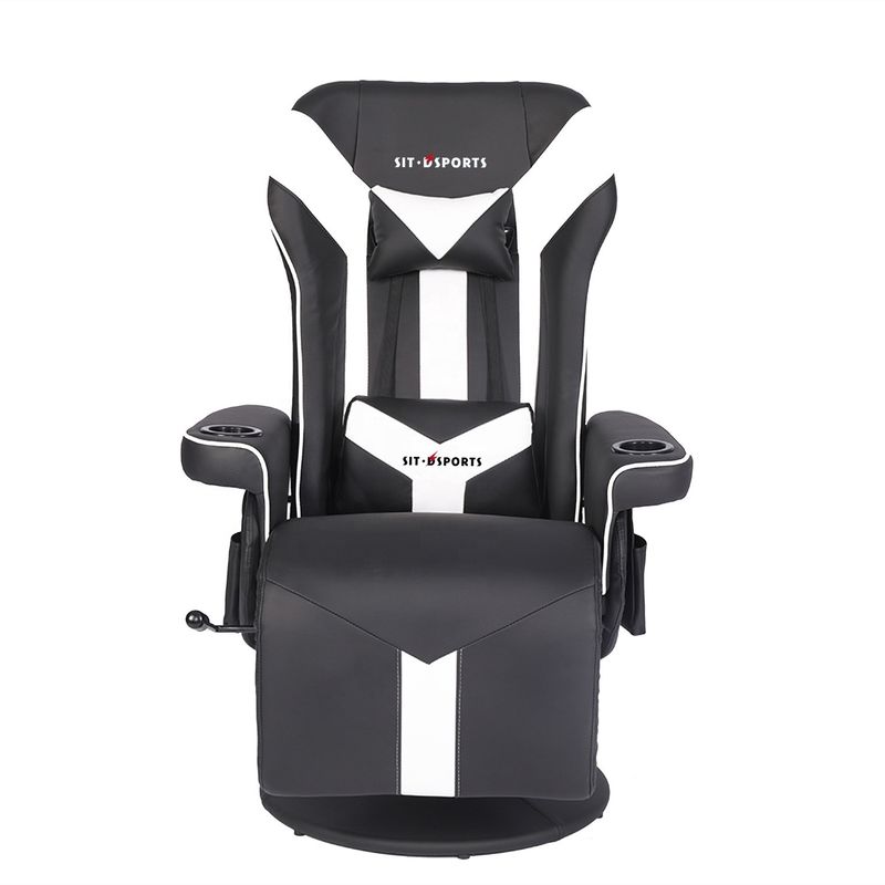 Sedia da gioco per ufficio/casa con portatavola e poggiapiedi in cuoio bianco in stile da corsa