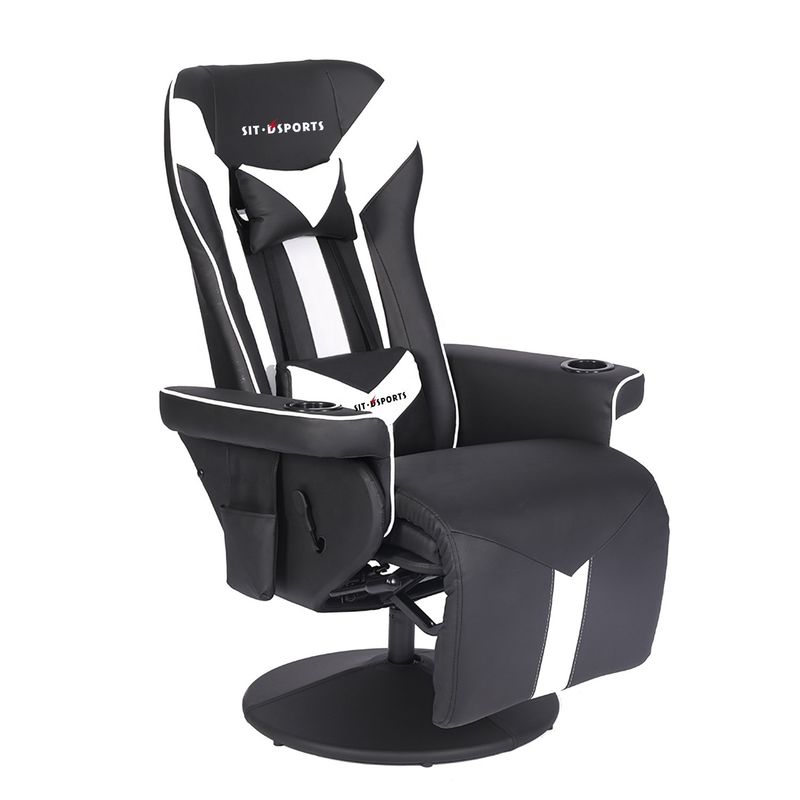 Sedia da gioco per ufficio/casa con portatavola e poggiapiedi in cuoio bianco in stile da corsa