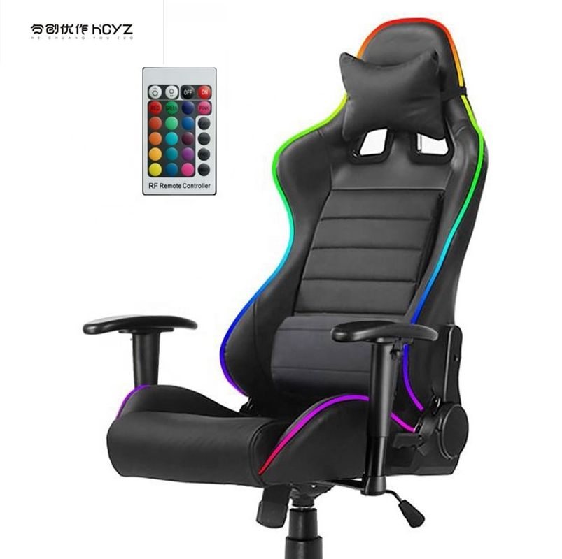 HCYZ RGB LED Light PC Gamer Chair con schienale regolabile 90-180 e funzione di massaggio