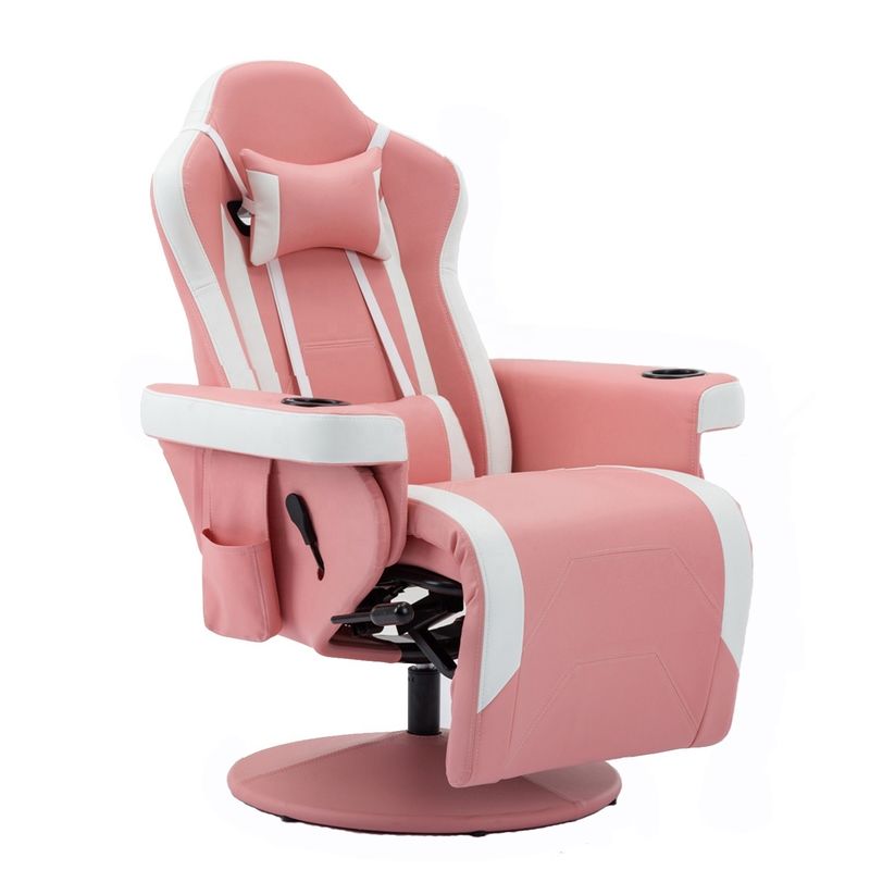 Sedile da gioco con portatavola rosa stile da corsa sedile ergonomico in pelle divano girevole per la casa