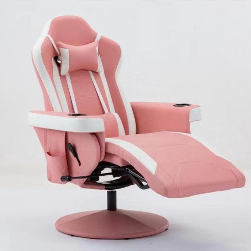 Sedile da gioco con portatavola rosa stile da corsa sedile ergonomico in pelle divano girevole per la casa
