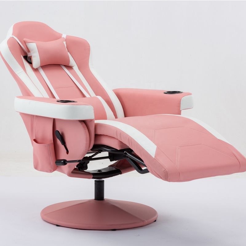 Sedile da gioco con portatavola rosa stile da corsa sedile ergonomico in pelle divano girevole per la casa